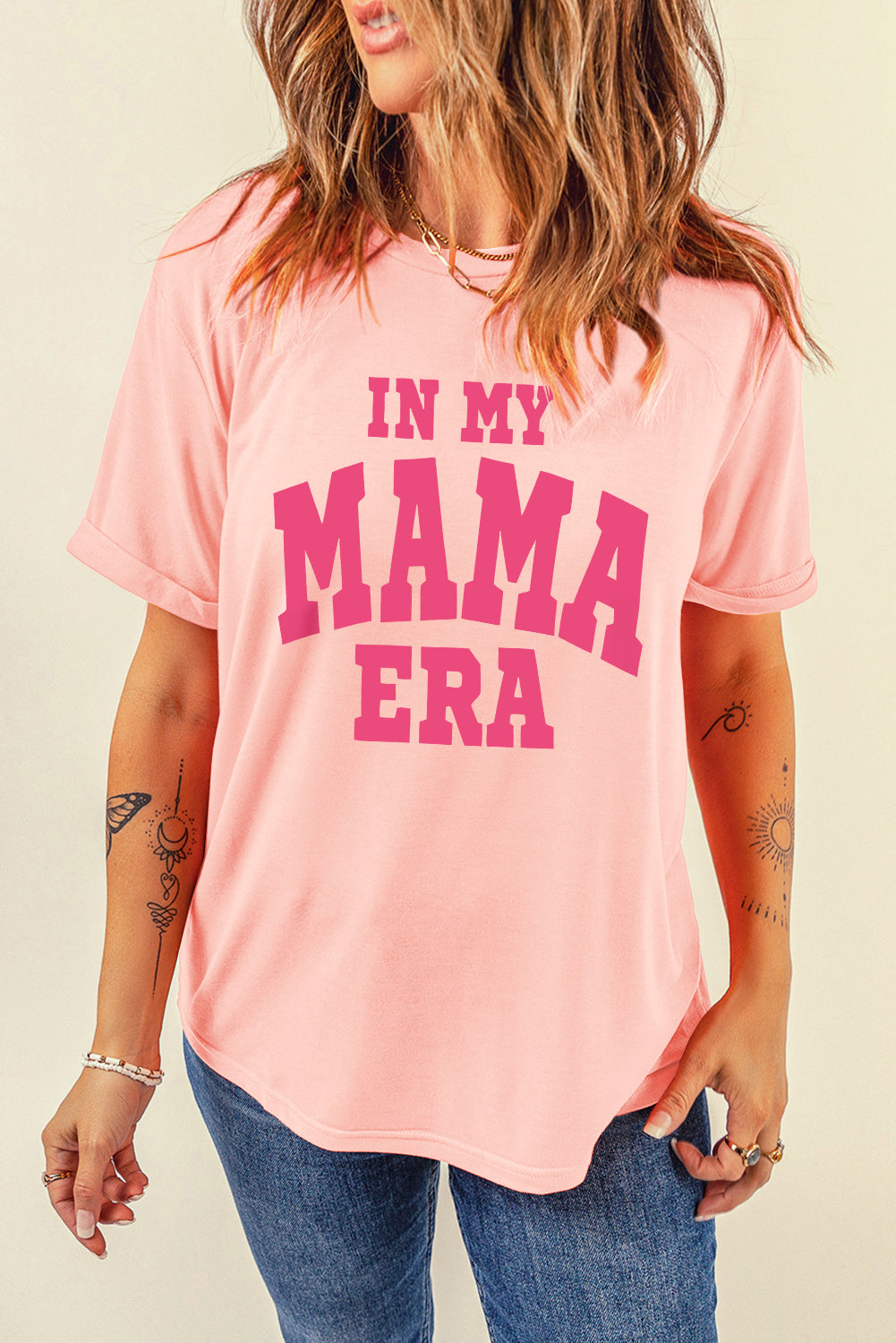 IN MY MAMA ERA Round Neck T-Shirt - Tantalize Boutique