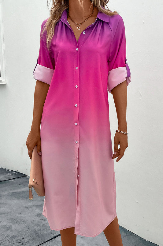Gradient Long Sleeve Shirt Dress - Tantalize Boutique