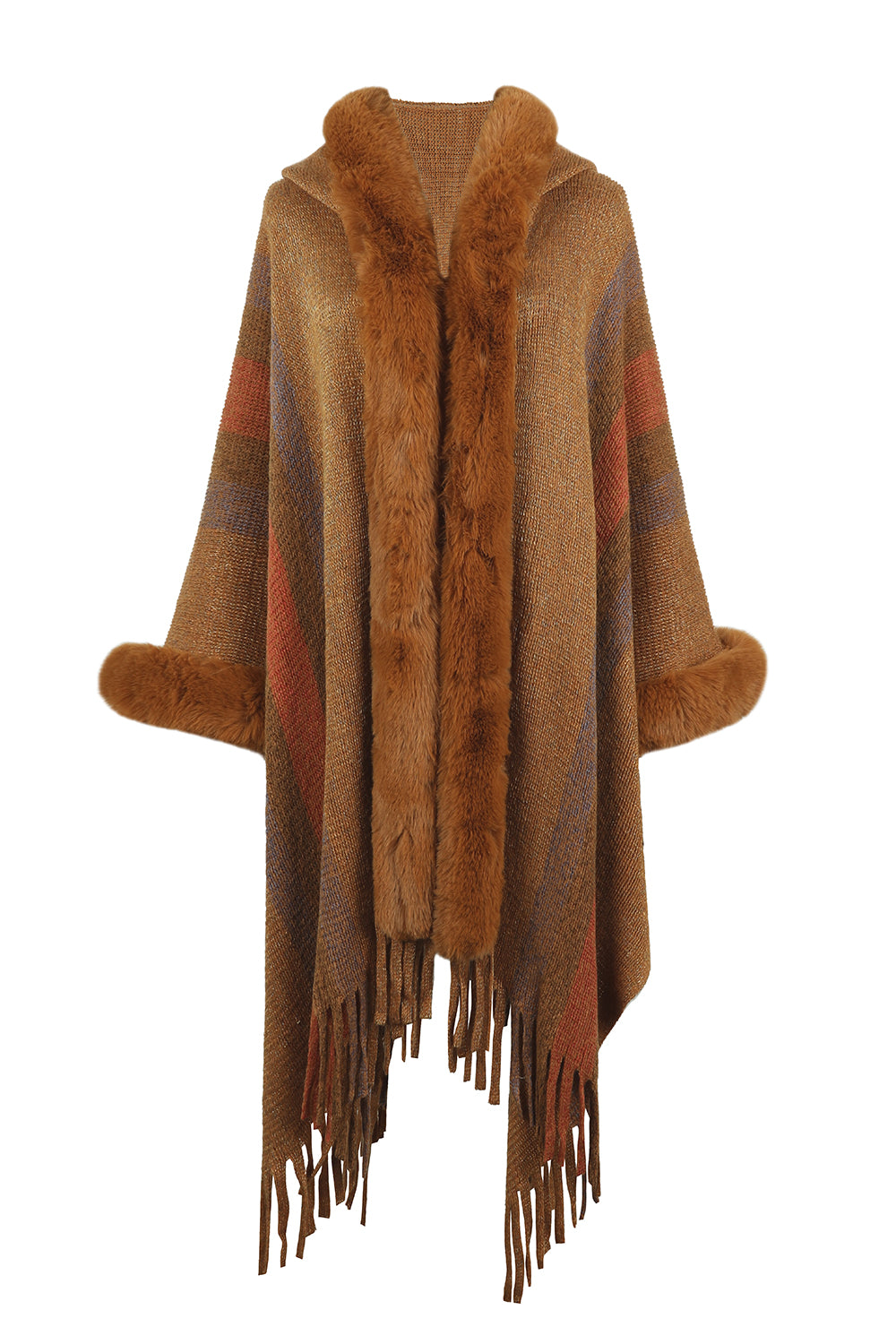 Color Block Fringe Detail Poncho - Tantalize Boutique