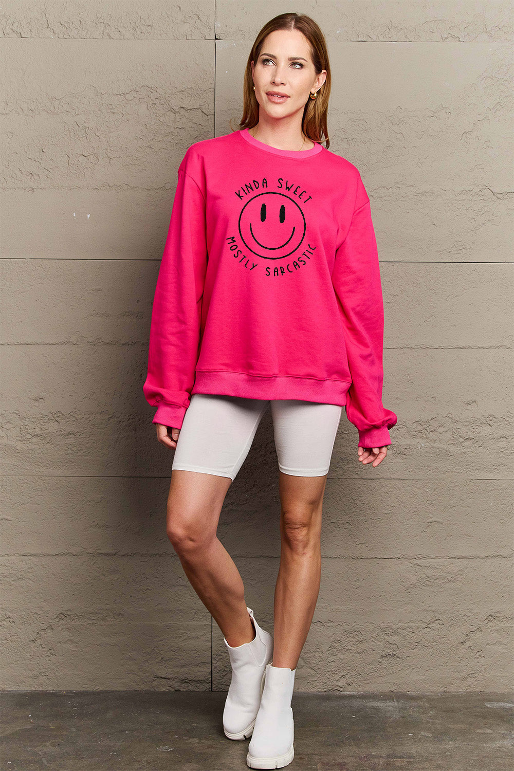 Simply Love Full Size Smiling Face Graphic Sweatshirt - Tantalize Boutique