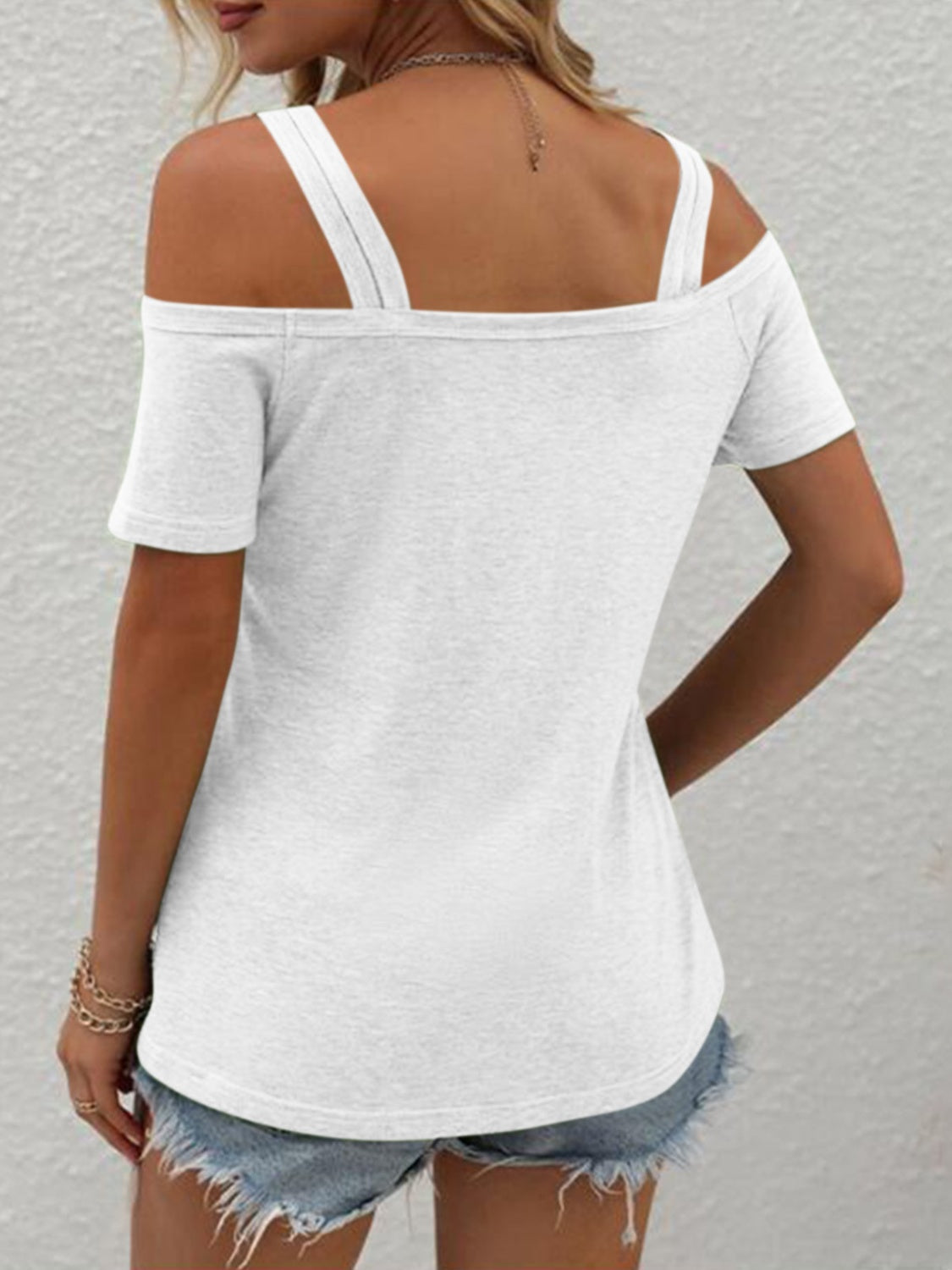 Double Spaghetti Straps Short Sleeve T-Shirt - Tantalize Boutique