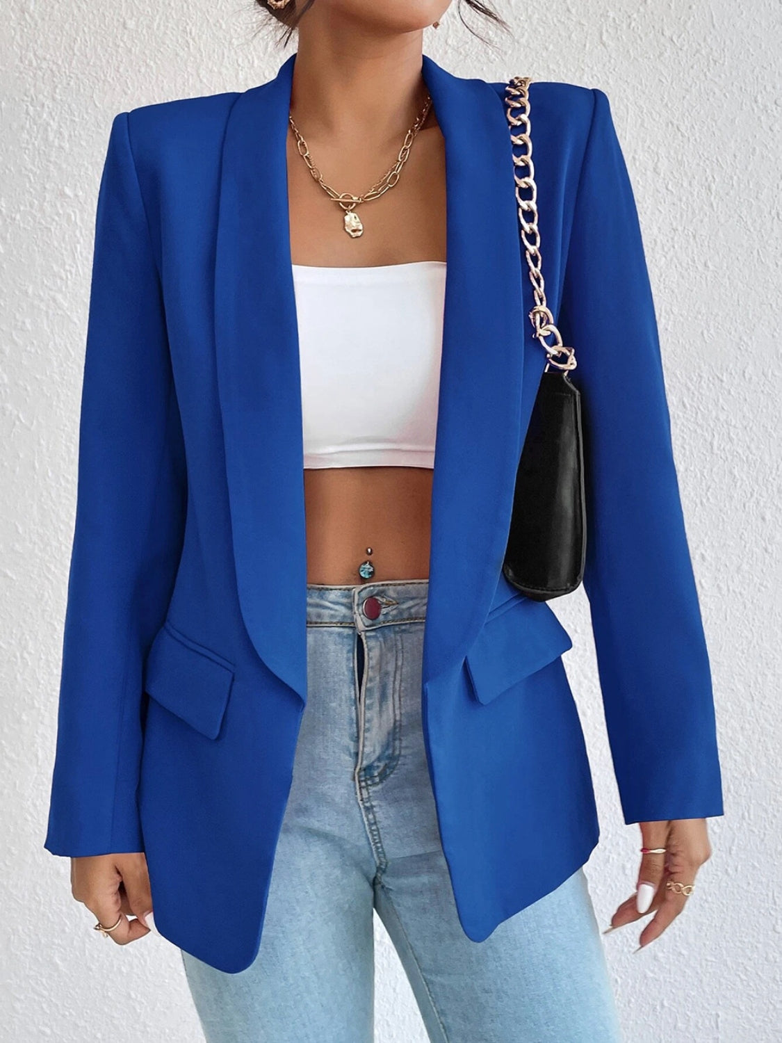 Shawl Collar Long Sleeve Blazer - Tantalize Boutique