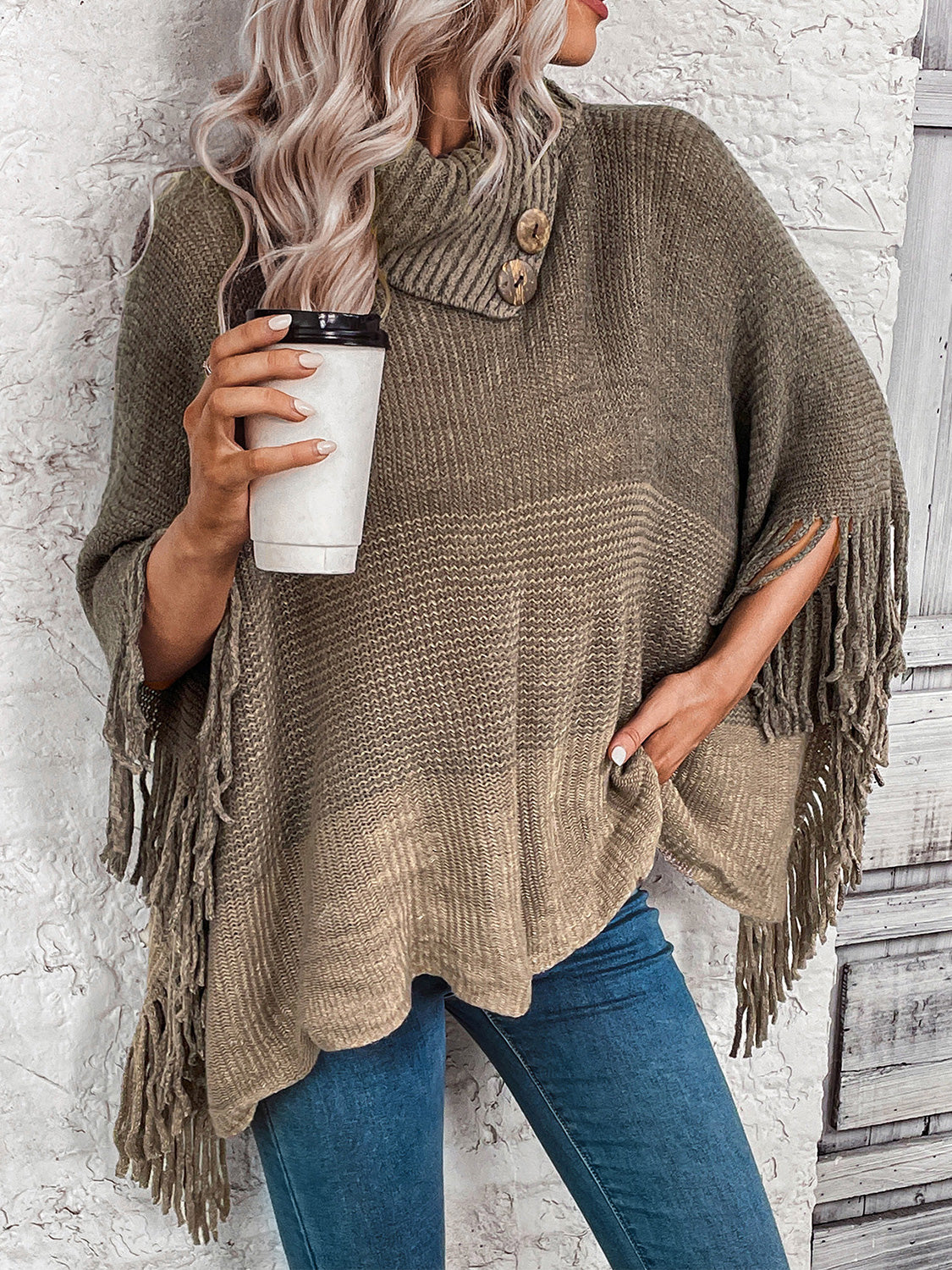 Decorative Button Fringe Detail Sweater - Tantalize Boutique