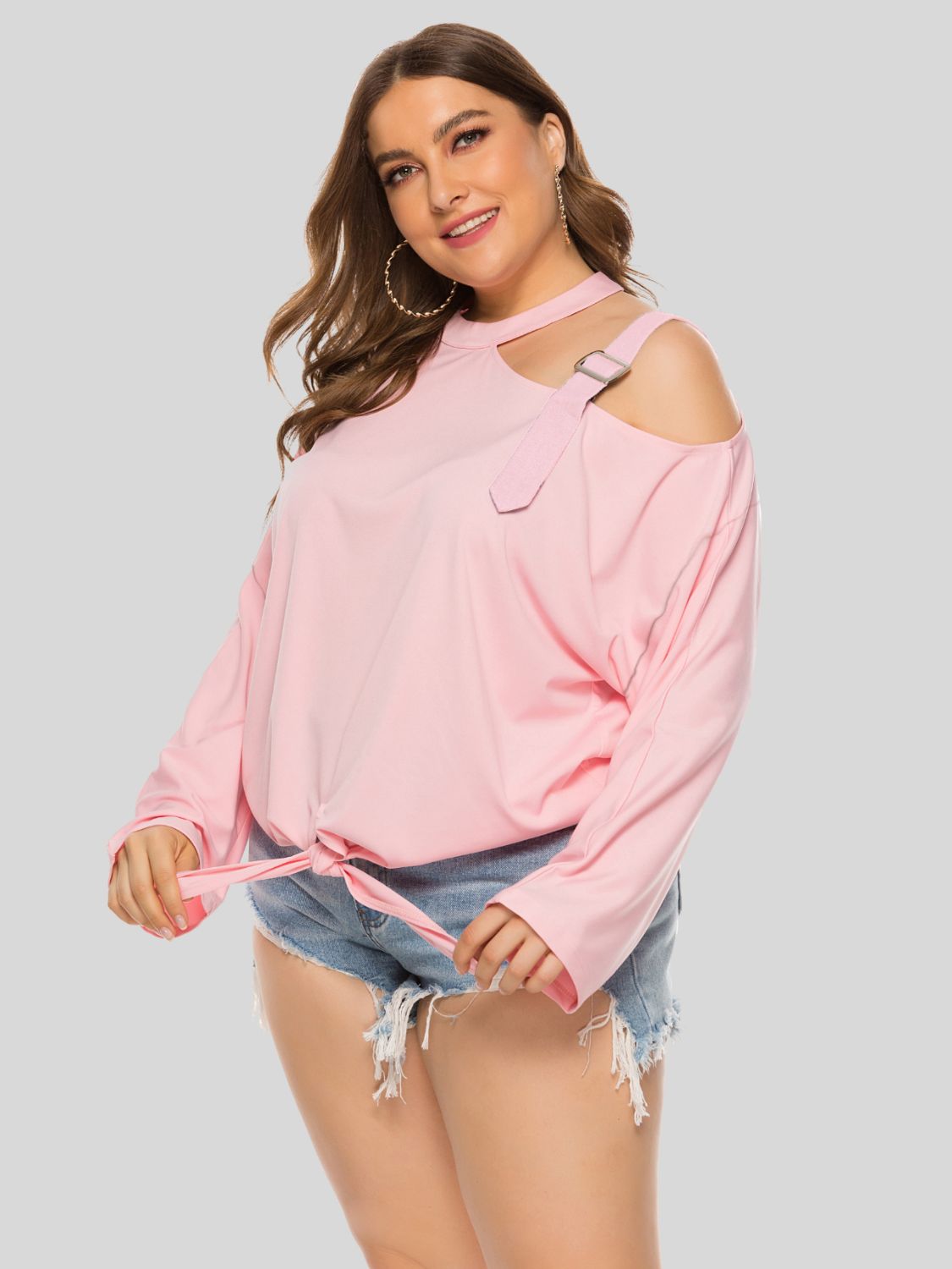 Plus Size Cold-Shoulder Tied Top - Tantalize Boutique