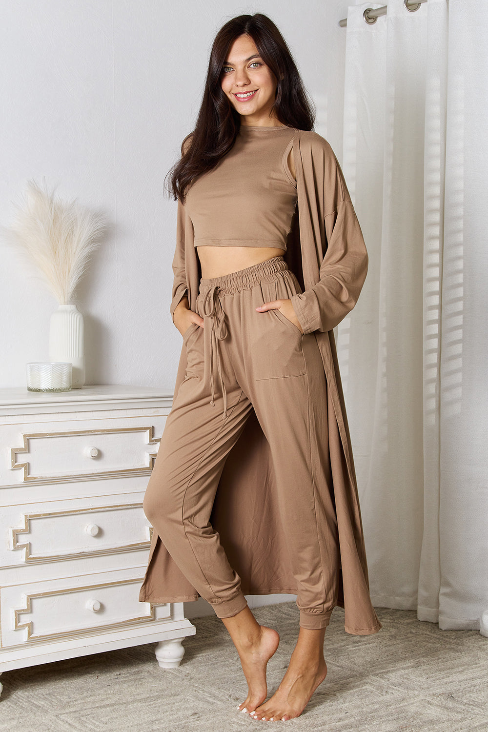 Tank, Pants, and Cardigan Set with Pockets - Tantalize Boutique