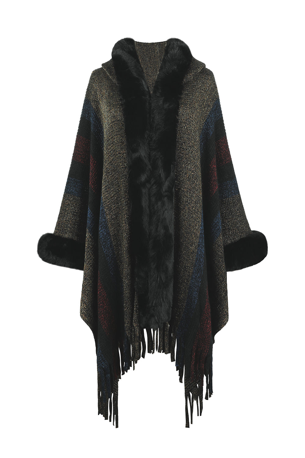 Color Block Fringe Detail Poncho - Tantalize Boutique