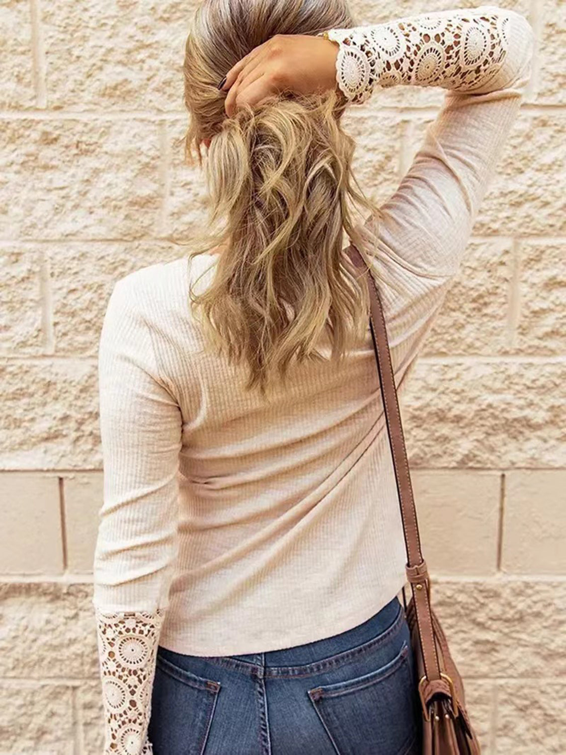 Lace Detail Half Button Long Sleve Knit Top - Tantalize Boutique