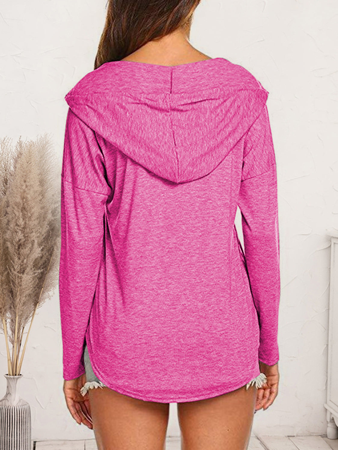Drawstring Dropped Shoulder Long Sleeve Hoodie - Tantalize Boutique