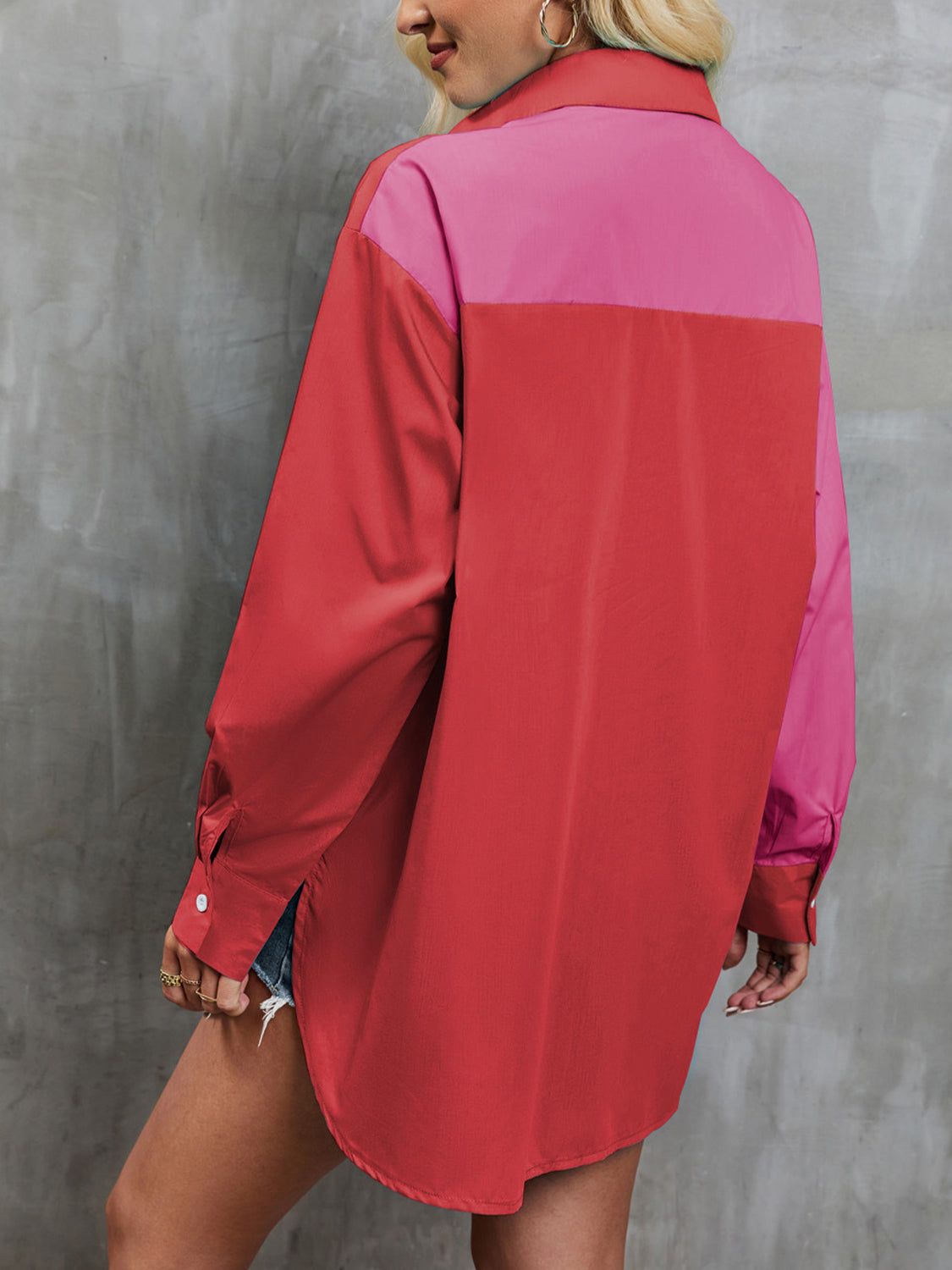 Contrast Button Up Dropped Shoulder Shirt - Tantalize Boutique