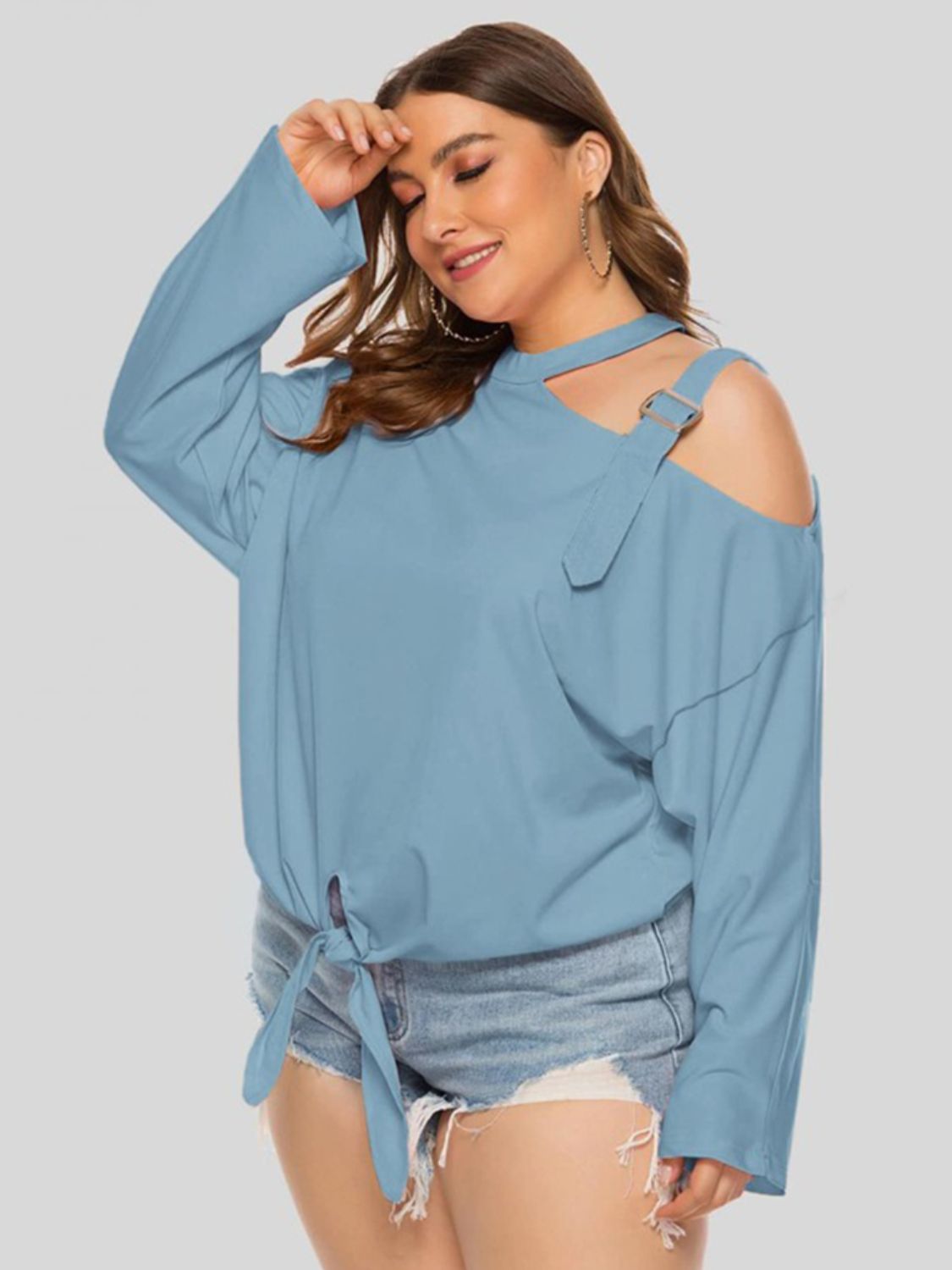 Plus Size Cold-Shoulder Tied Top - Tantalize Boutique