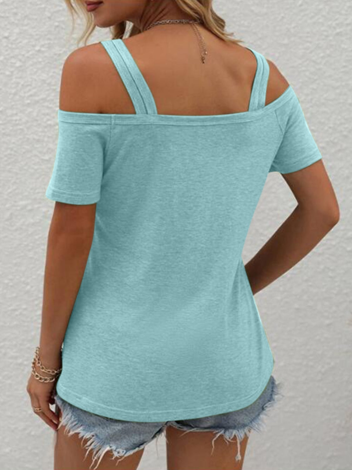 Double Spaghetti Straps Short Sleeve T-Shirt - Tantalize Boutique