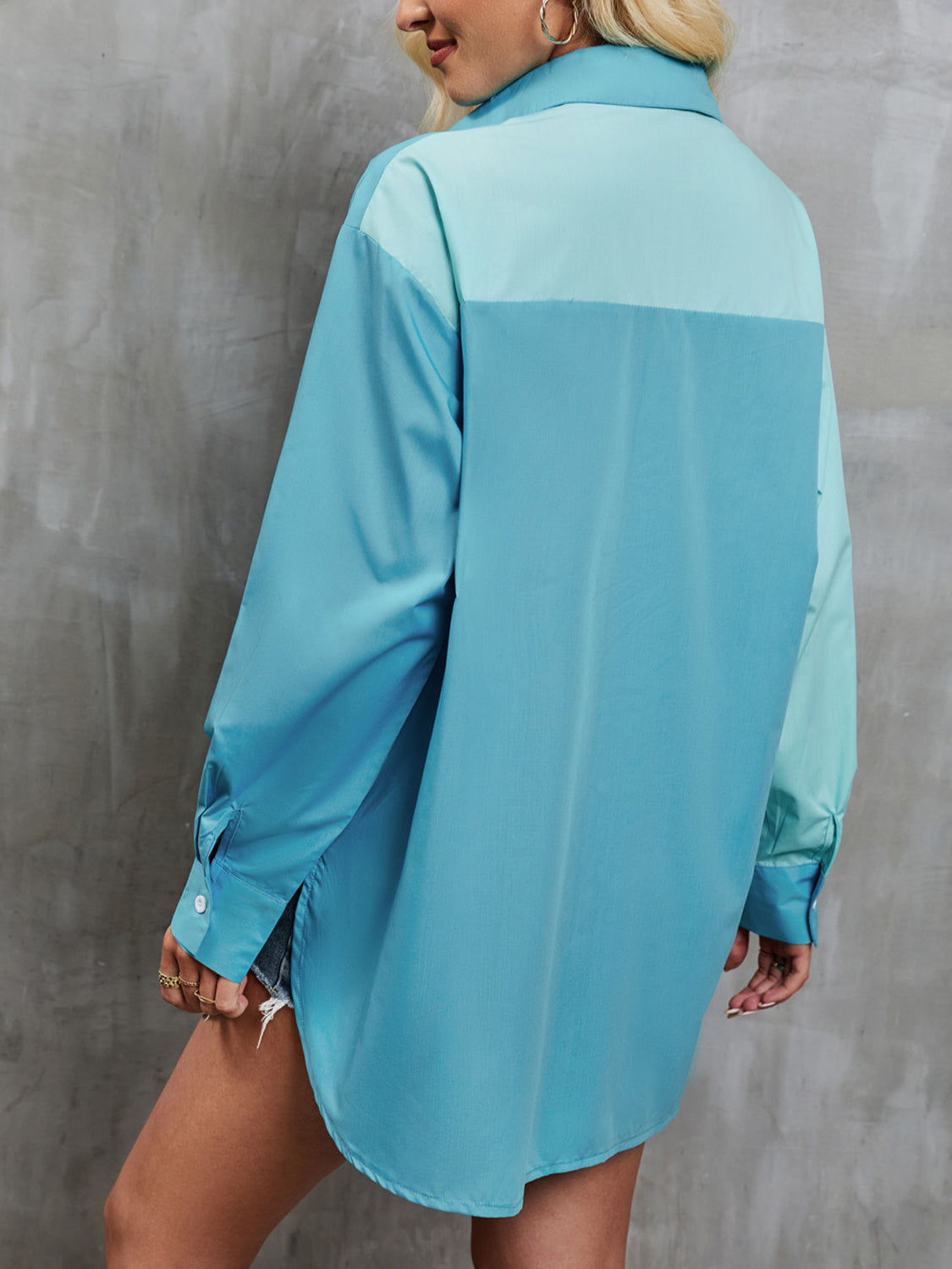 Contrast Button Up Dropped Shoulder Shirt - Tantalize Boutique