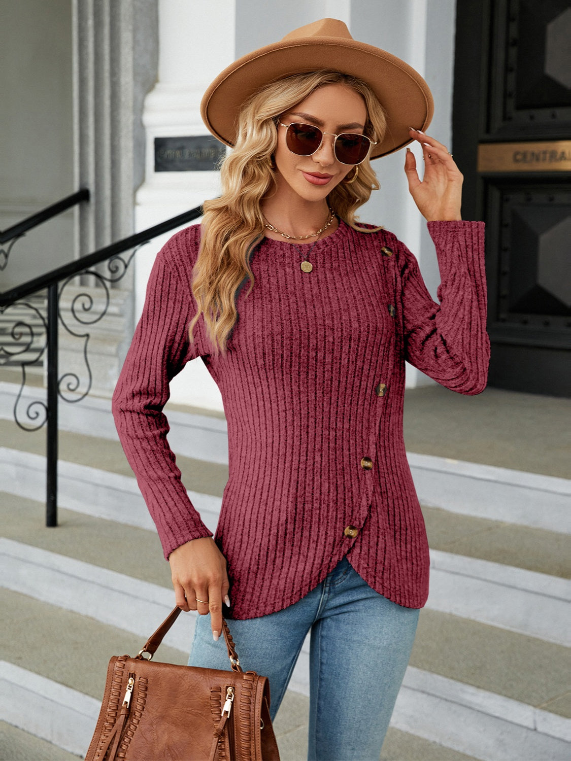 Round Neck Long Sleeve Blouse - Tantalize Boutique