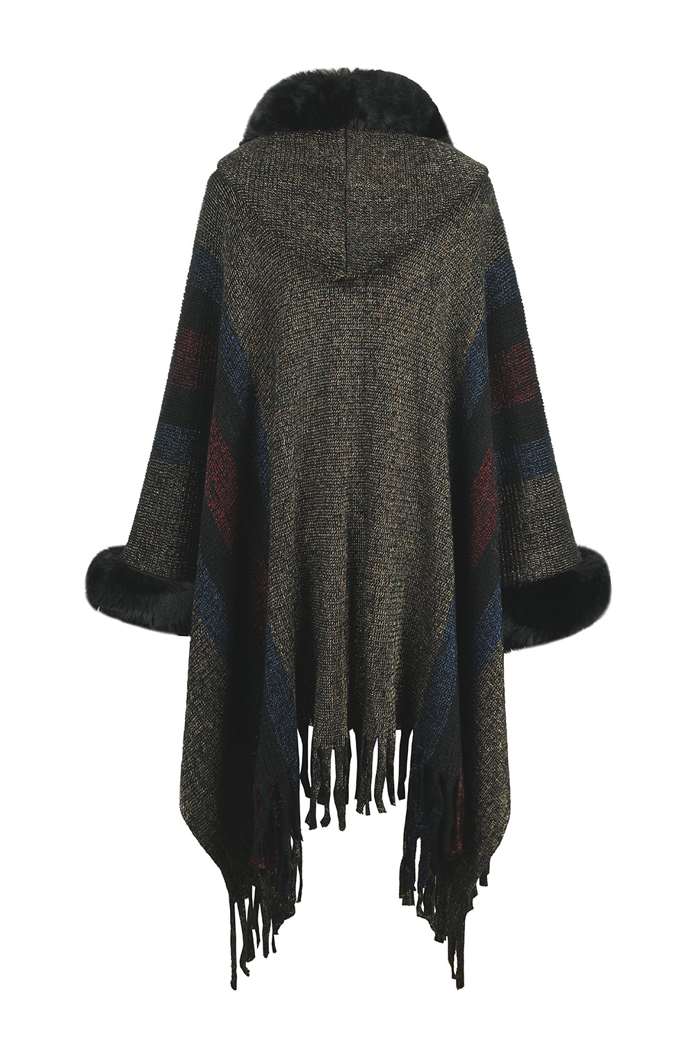 Color Block Fringe Detail Poncho - Tantalize Boutique