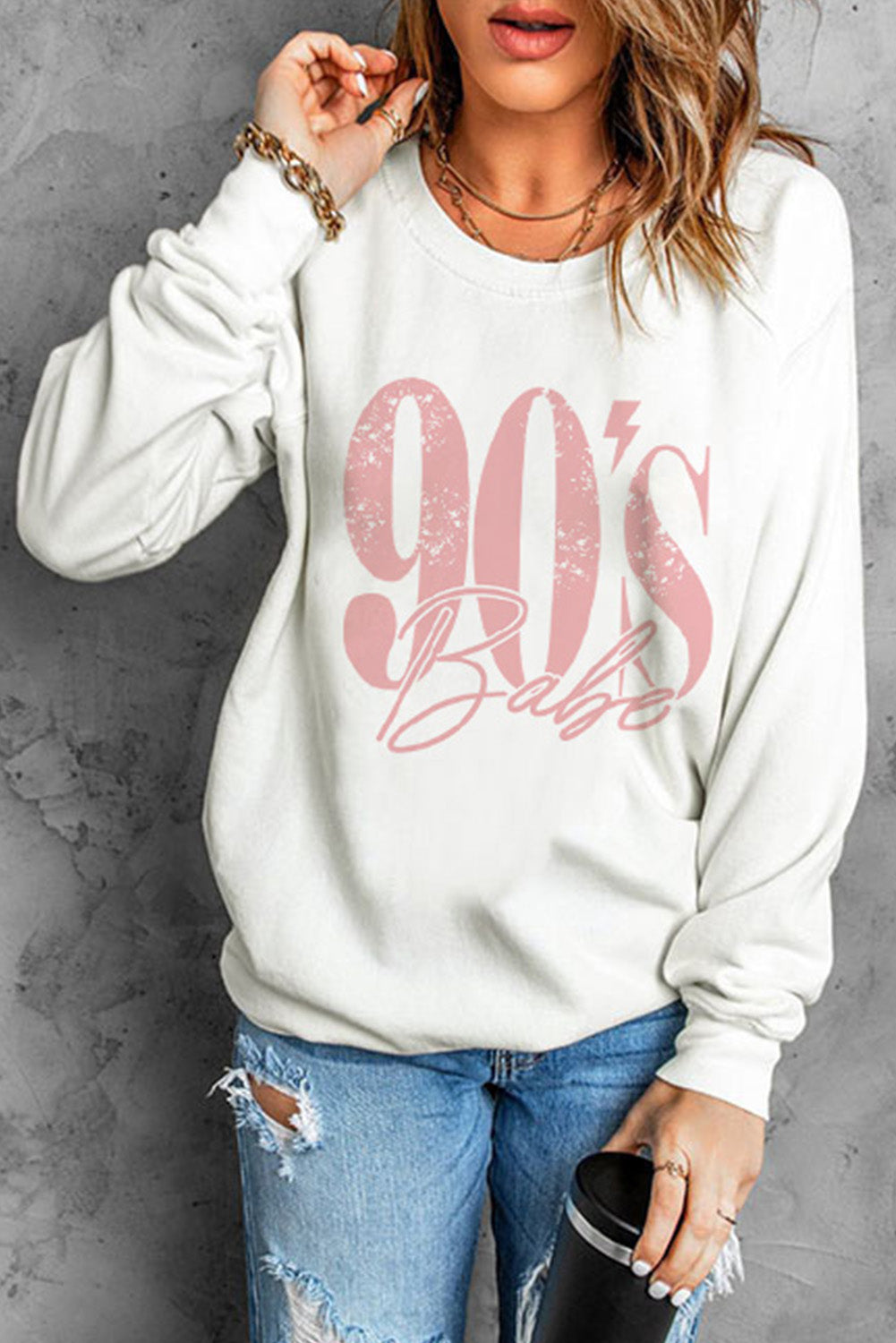 90's BABE Graphic Dropped Shoulder Sweatshirt - Tantalize Boutique