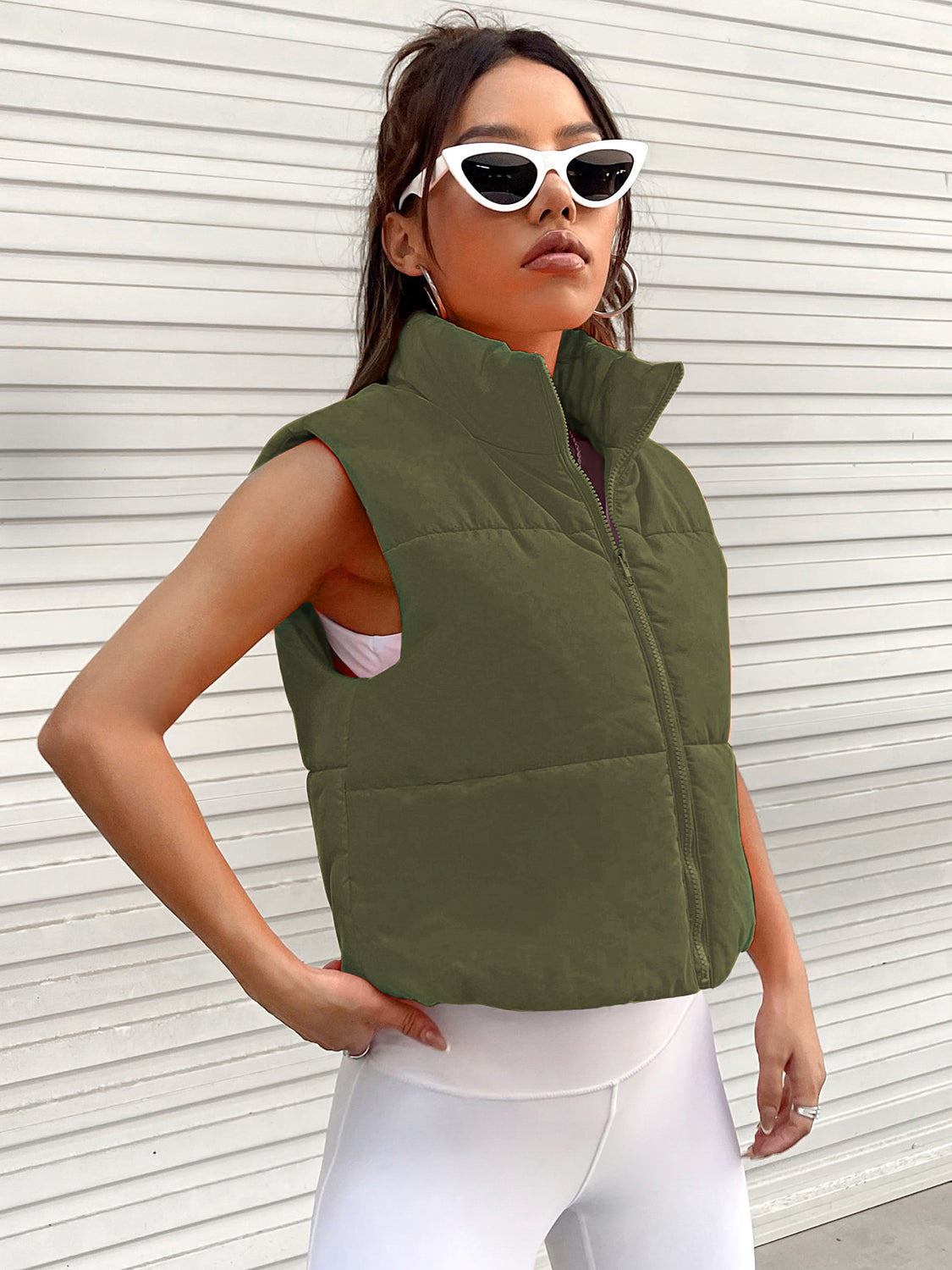 Zip Up Turtleneck Vest Coat - Tantalize Boutique