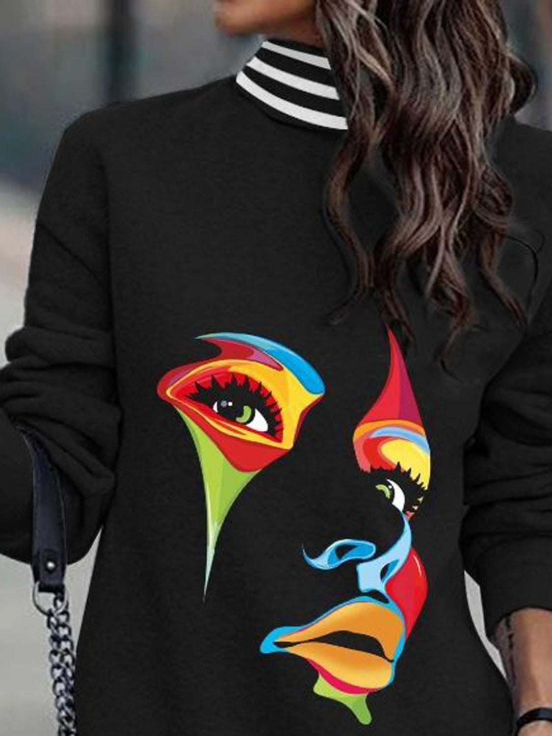 Printed Turtleneck Long Sleeve Mini Dress - Tantalize Boutique