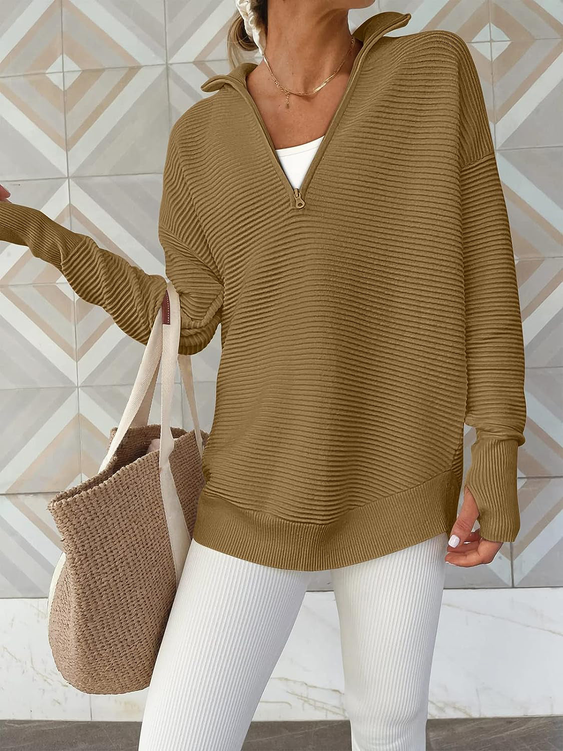 Half Zip Long Sleeve Knit Top - Tantalize Boutique