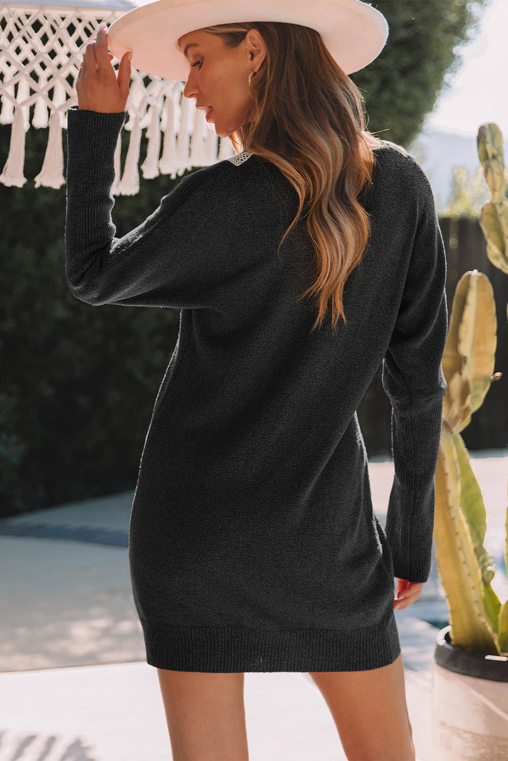 V-Neck Long Sleeve Mini Sweater Dress - Tantalize Boutique