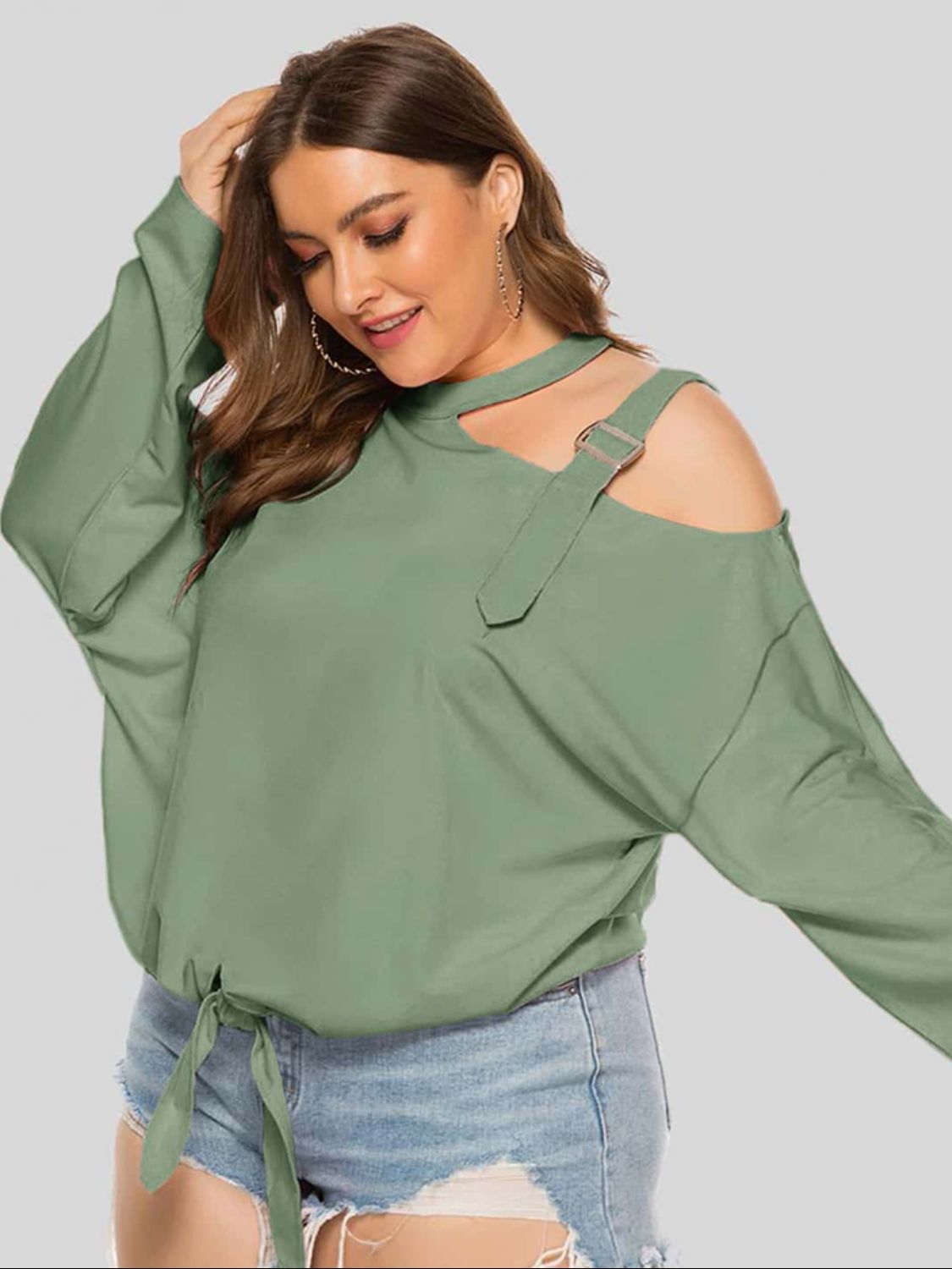 Plus Size Cold-Shoulder Tied Top - Tantalize Boutique