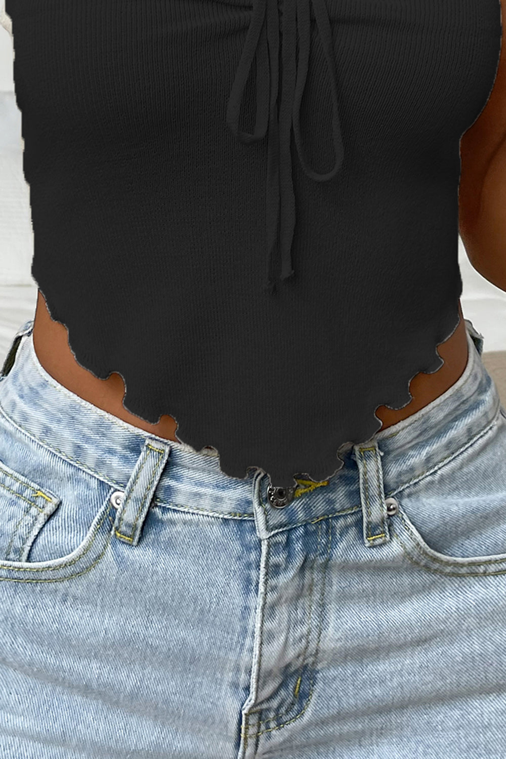 Straight Neck Tie Front Knit Top - Tantalize Boutique