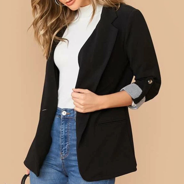 Lapel Collar Roll-Tab Sleeve Blazer - Tantalize Boutique