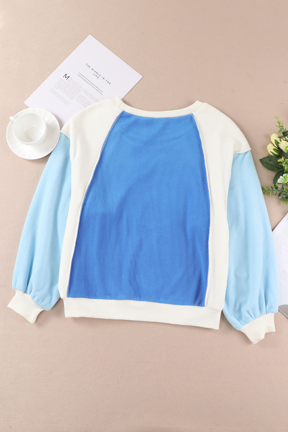 Round Neck Dropped Shoulder Color Block Sweatshirt - Tantalize Boutique