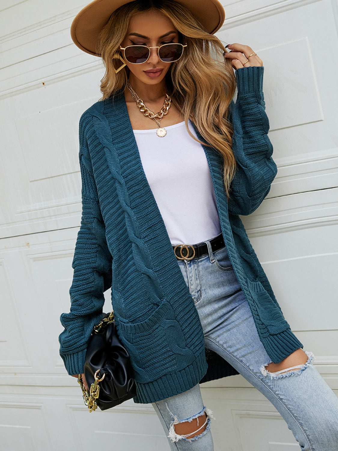 Open Front Dropped Shoulder Longline Cardigan - Tantalize Boutique