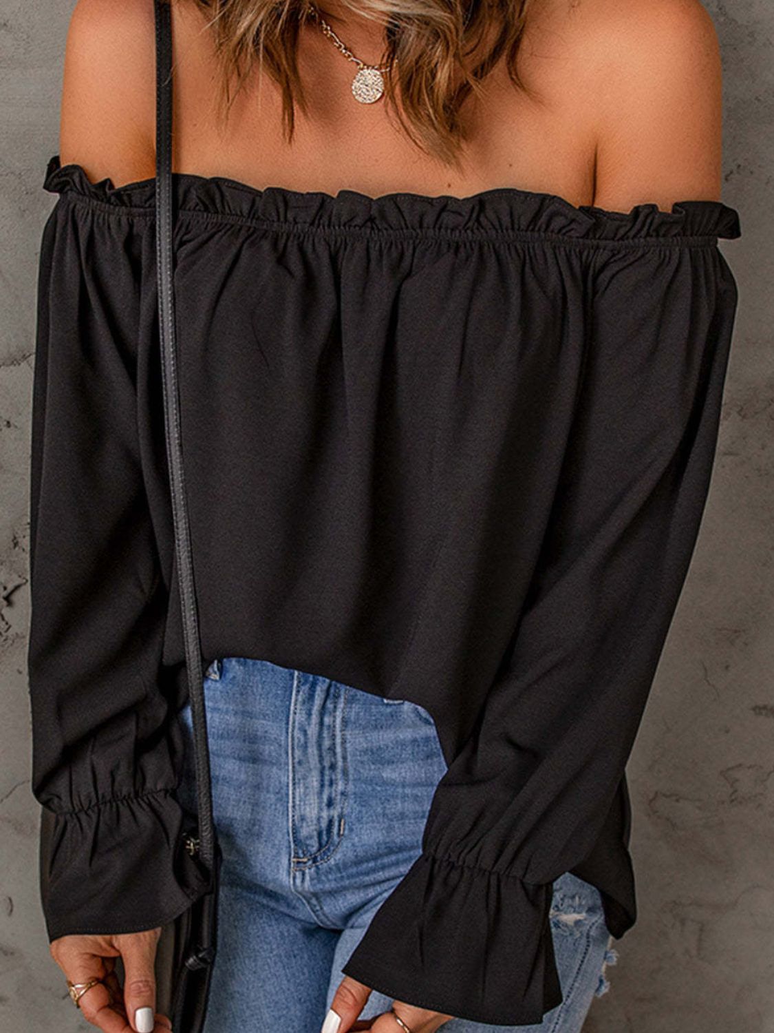 Off-Shoulder Flounce Sleeve Blouse - Tantalize Boutique