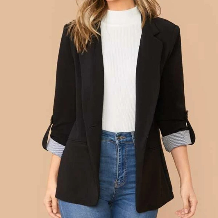 Lapel Collar Roll-Tab Sleeve Blazer - Tantalize Boutique
