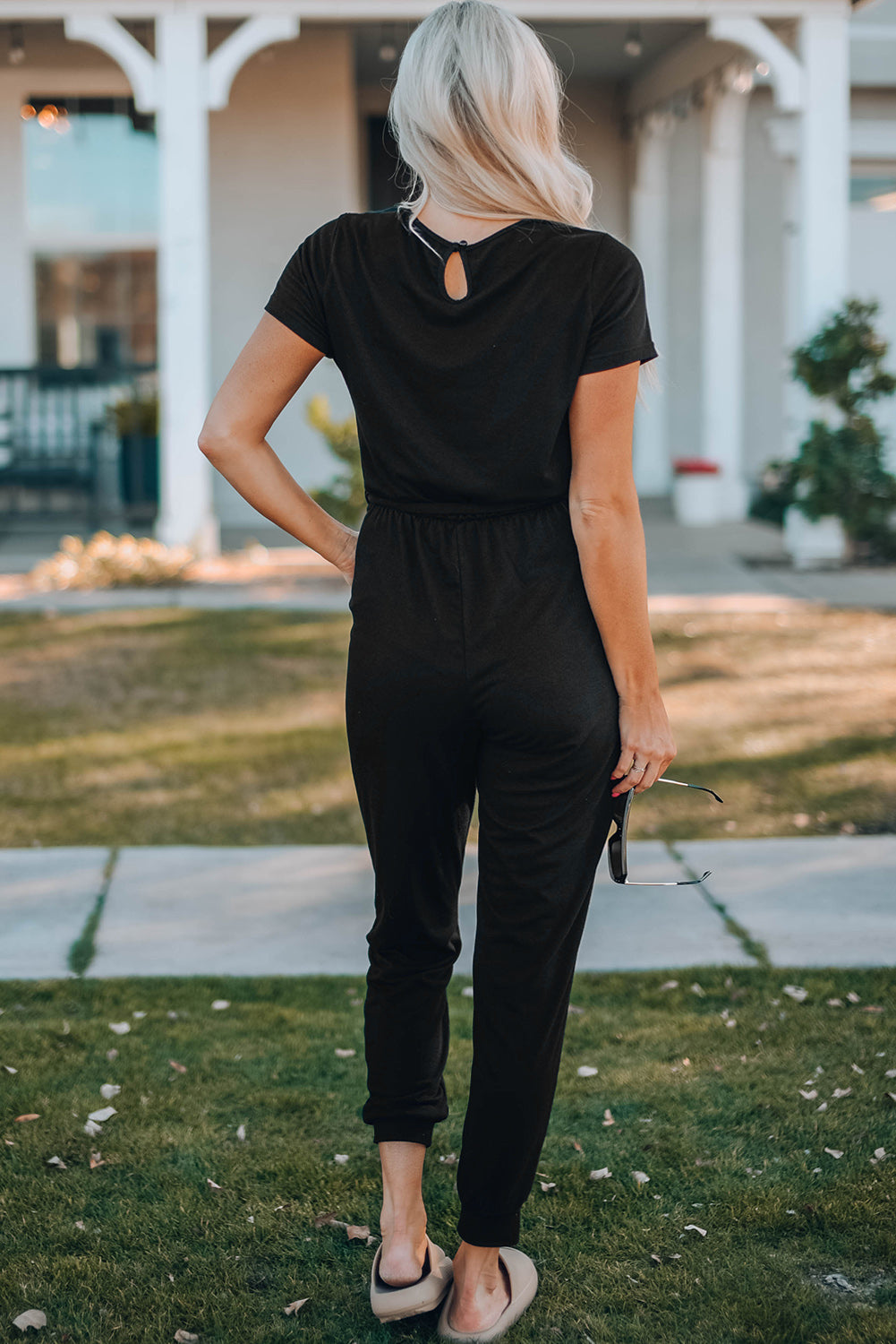 Belted V-Neck Jogger Jumpsuit - Tantalize Boutique