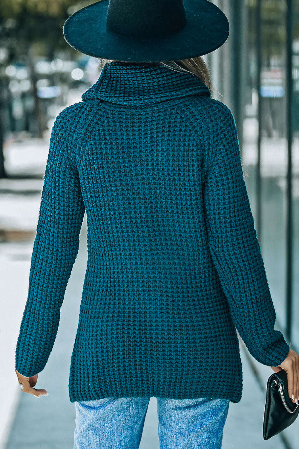 Decorative Button Mock Neck Sweater - Tantalize Boutique