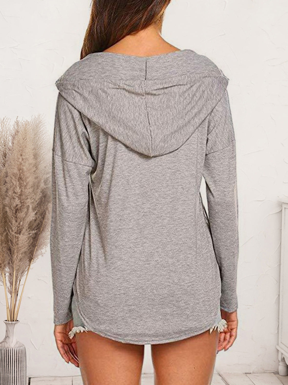 Drawstring Dropped Shoulder Long Sleeve Hoodie - Tantalize Boutique