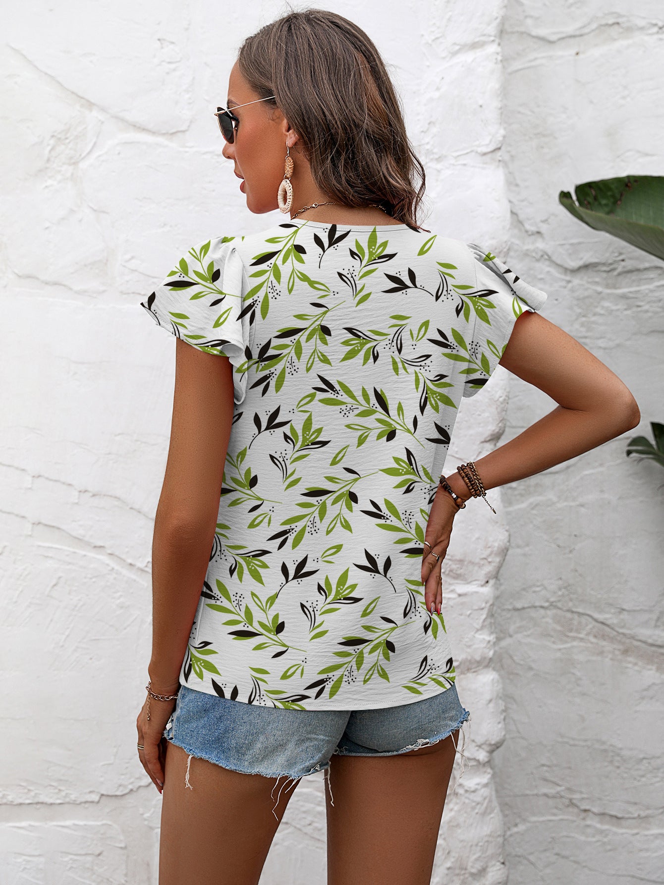 Textured Flutter Sleeve Blouse - Tantalize Boutique