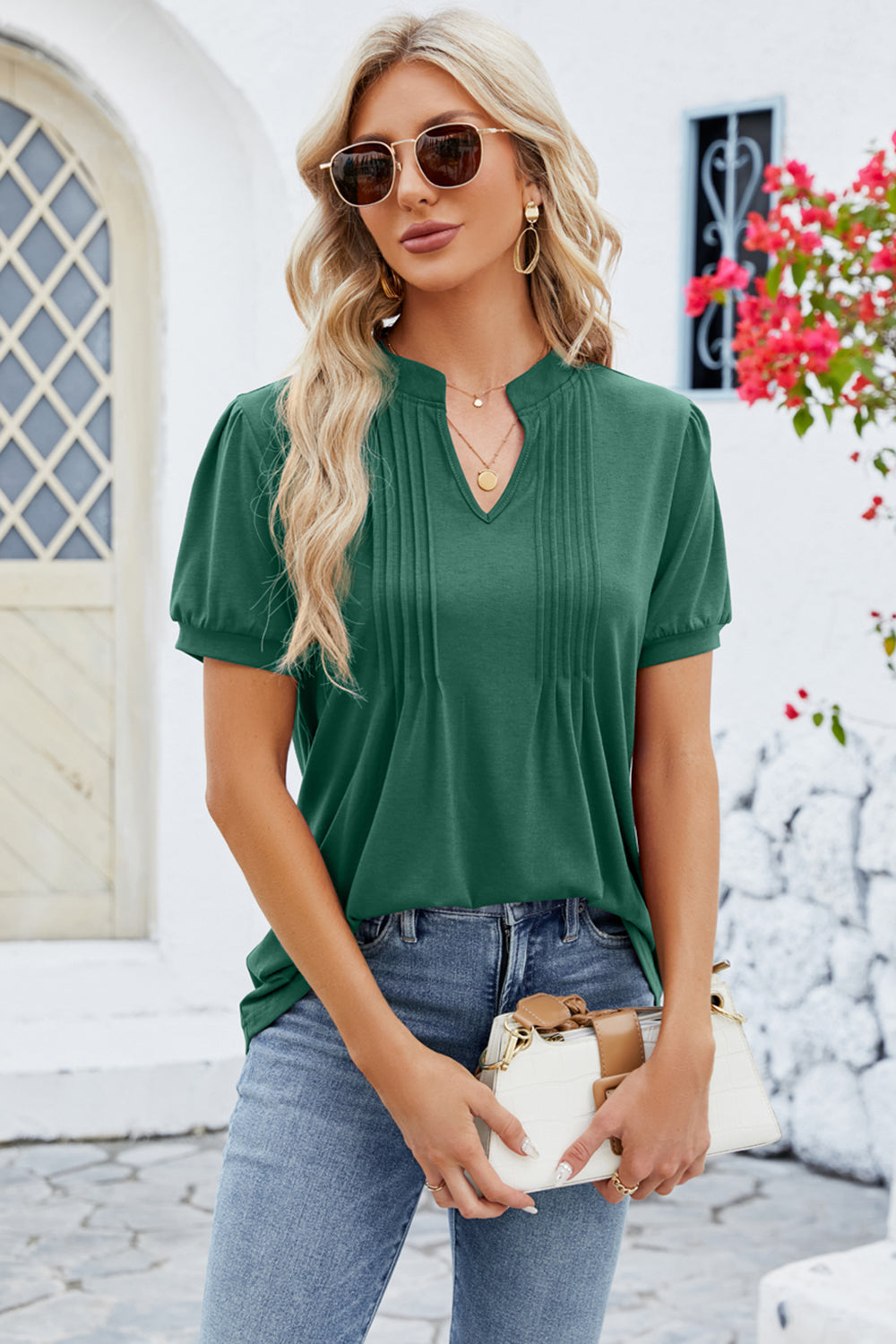 Notched Short Sleeve T-Shirt - Tantalize Boutique