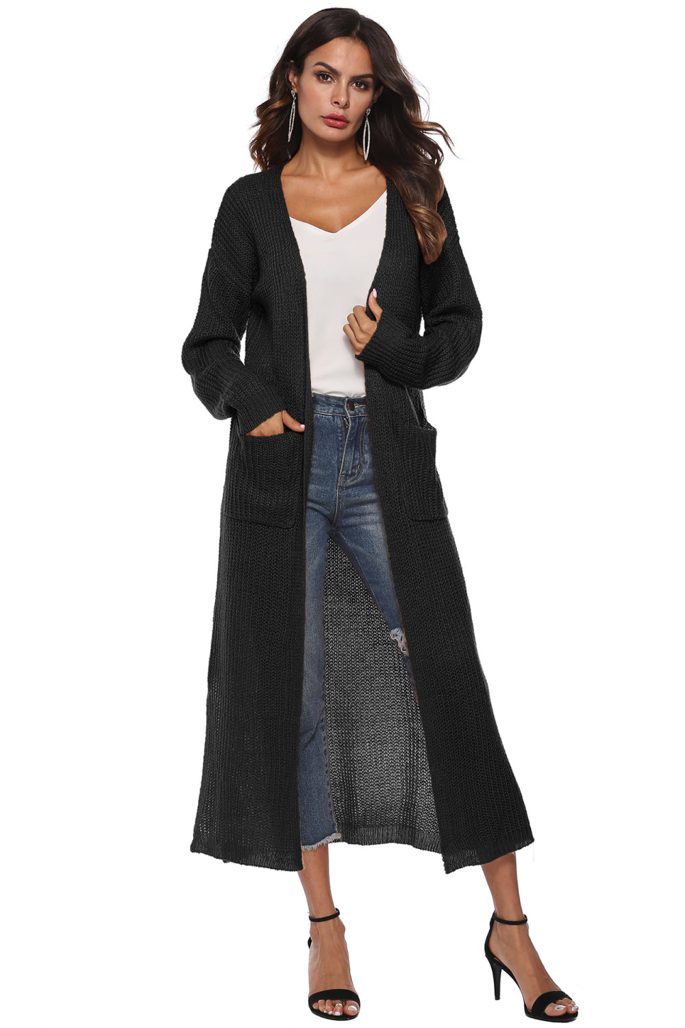 Long Sleeve Open Front Buttoned Cardigan - Tantalize Boutique