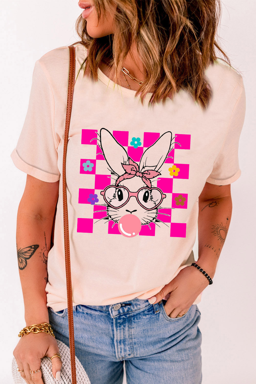 Rabbit Round Neck Short Sleeve T-Shirt - Tantalize Boutique