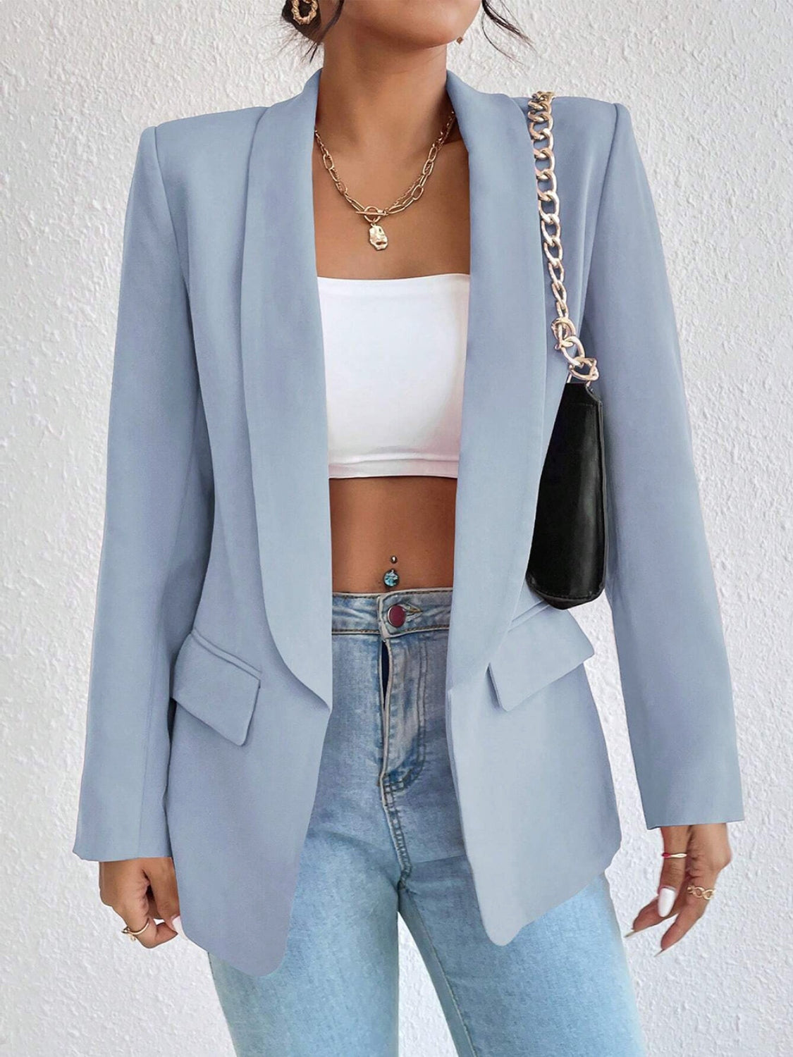 Shawl Collar Long Sleeve Blazer - Tantalize Boutique