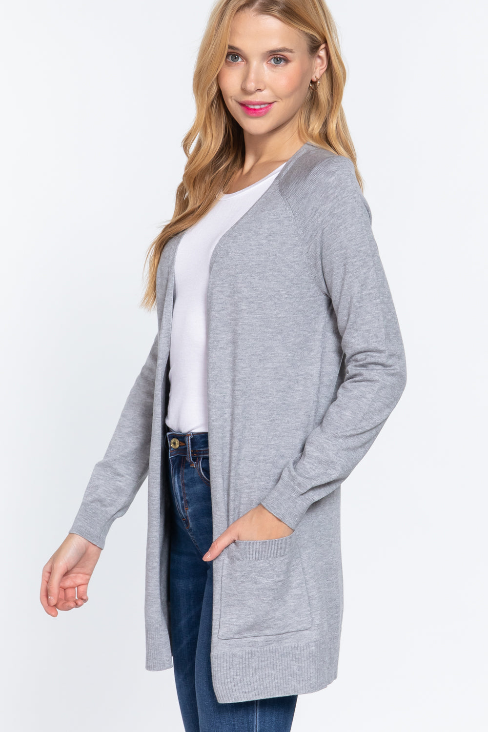 ACTIVE BASIC Open Front Long Sleeve Cardigan - Tantalize Boutique