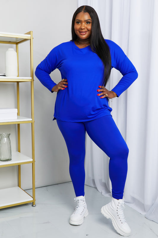 Zenana Ready to Relax Full Size Brushed Microfiber Loungewear Set in Bright Blue - Tantalize Boutique