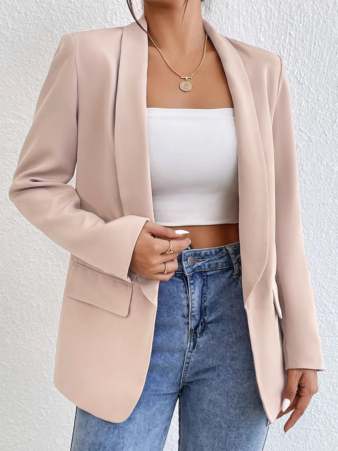 Shawl Collar Long Sleeve Blazer - Tantalize Boutique