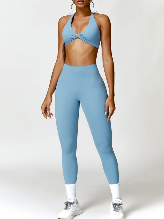 Twisted Halter Neck Bra and High Waist Leggings Active Set - Tantalize Boutique