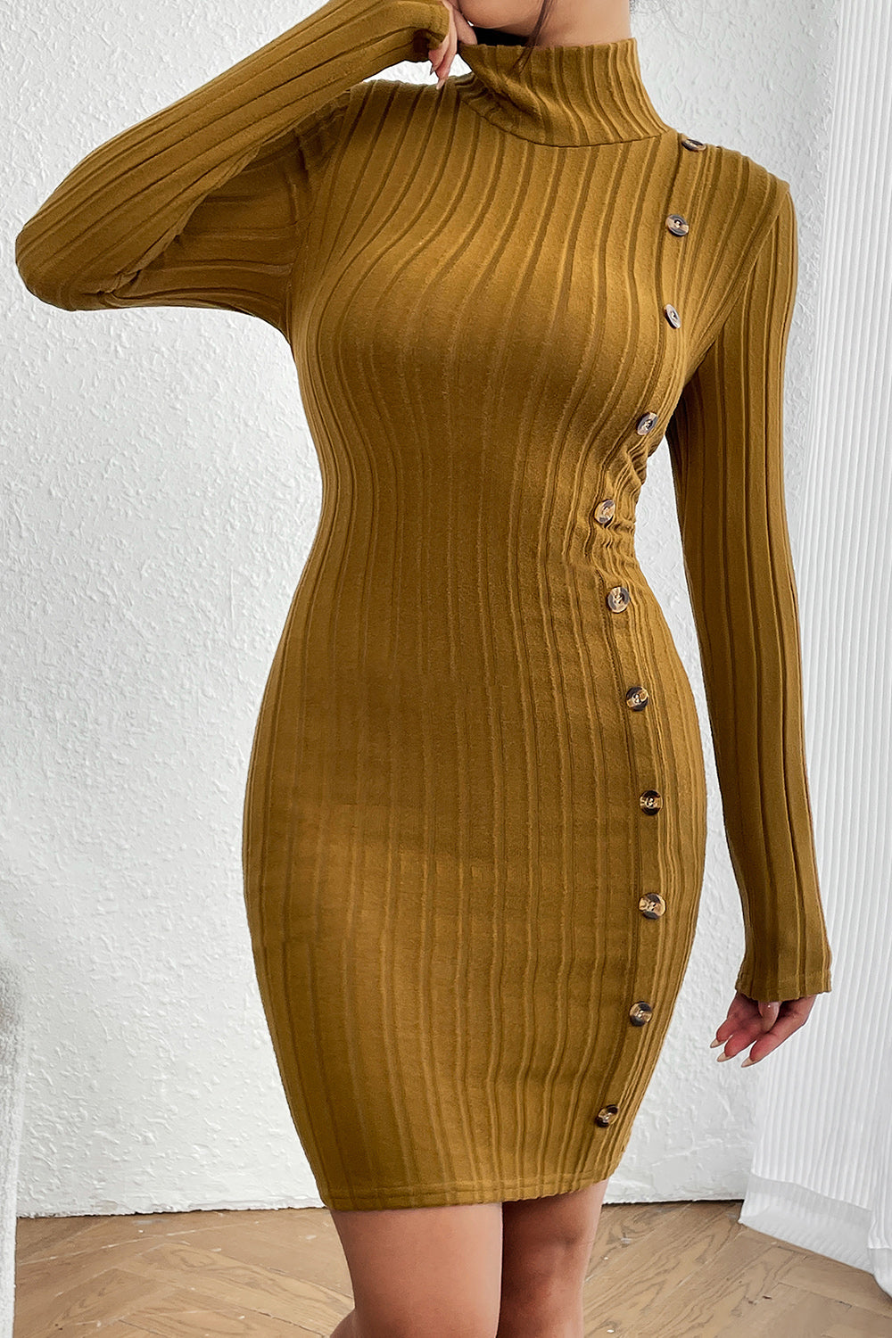 Turtleneck Long Sleeve Mini Dress - Tantalize Boutique