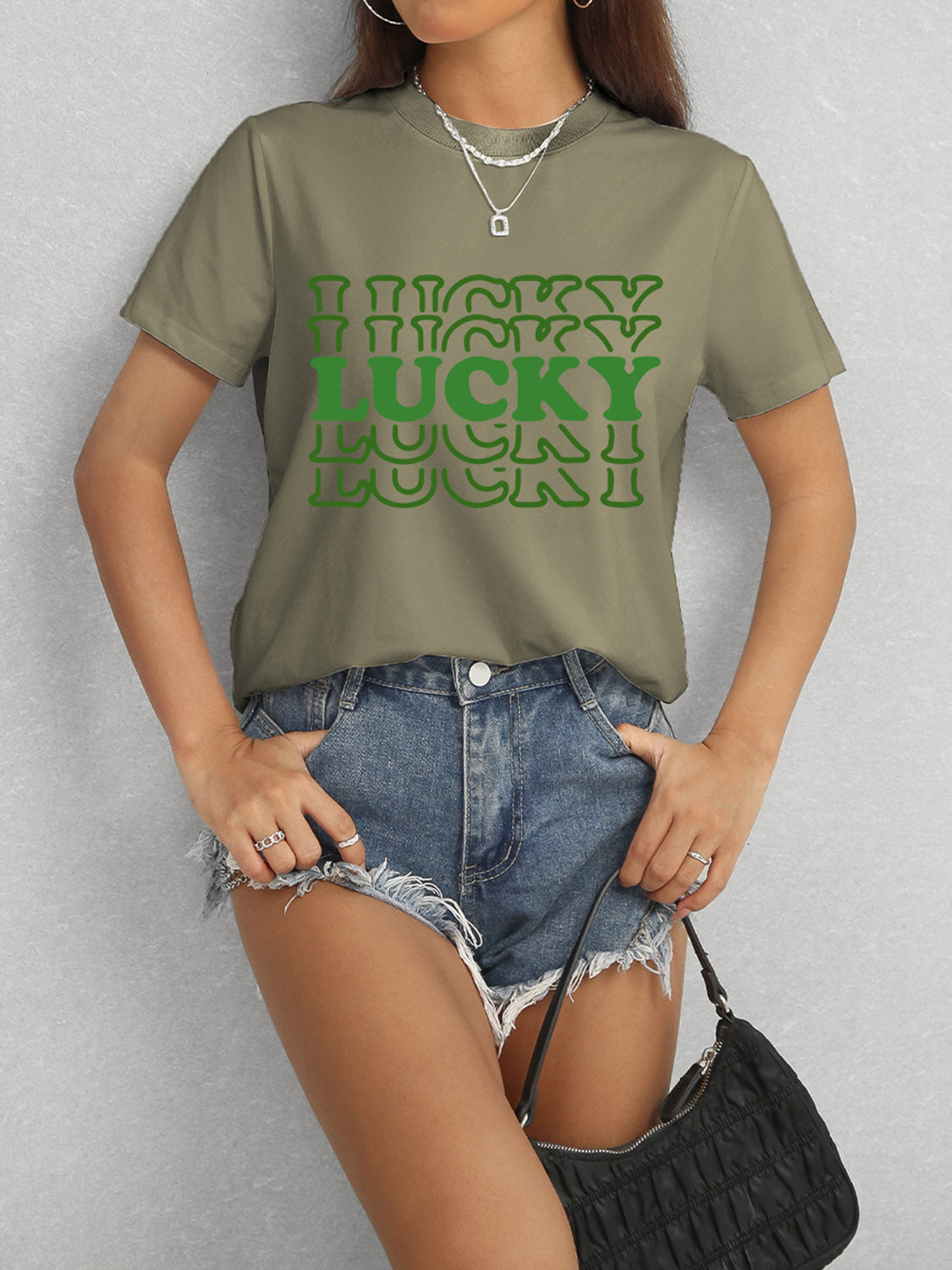 LUCKY Round Neck Short Sleeve T-Shirt - Tantalize Boutique