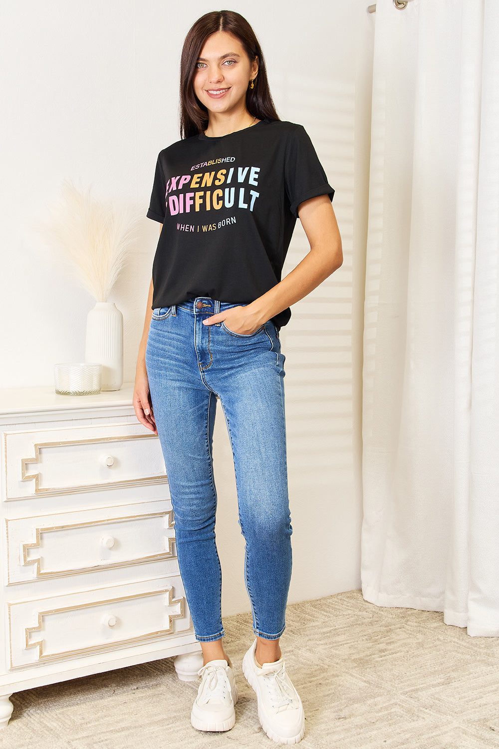 Simply Love Slogan Graphic Cuffed Sleeve T-Shirt - Tantalize Boutique