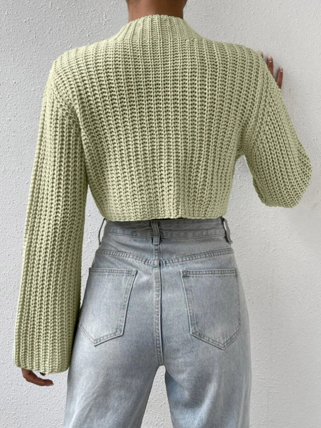 Mock Neck Long Sleeve Cropped Sweater - Tantalize Boutique