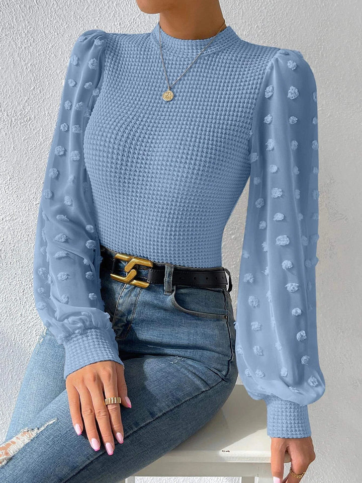 Swiss Dot Waffle-Knit Lantern Sleeve T-Shirt - Tantalize Boutique