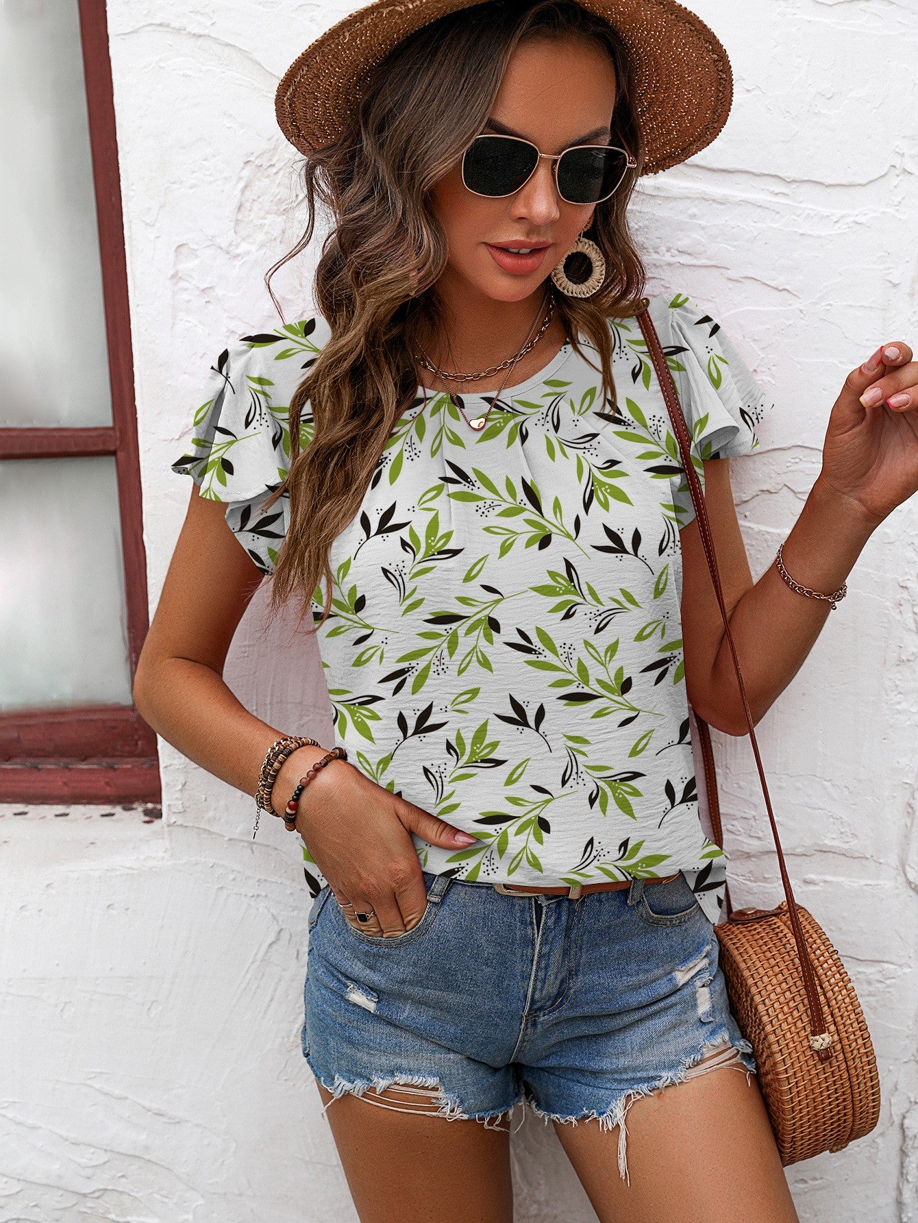 Textured Flutter Sleeve Blouse - Tantalize Boutique