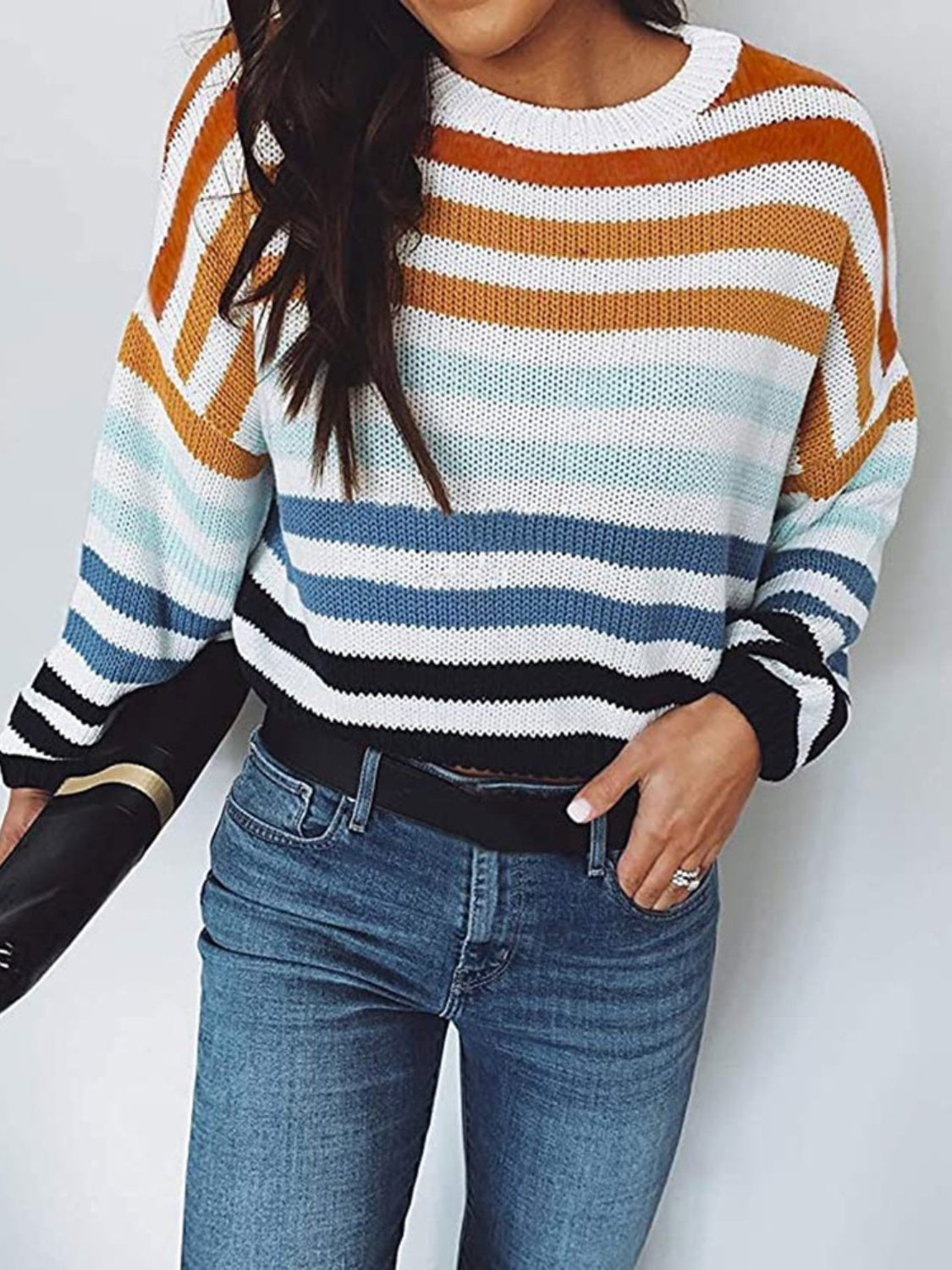 Striped Round Neck Knit Top - Tantalize Boutique