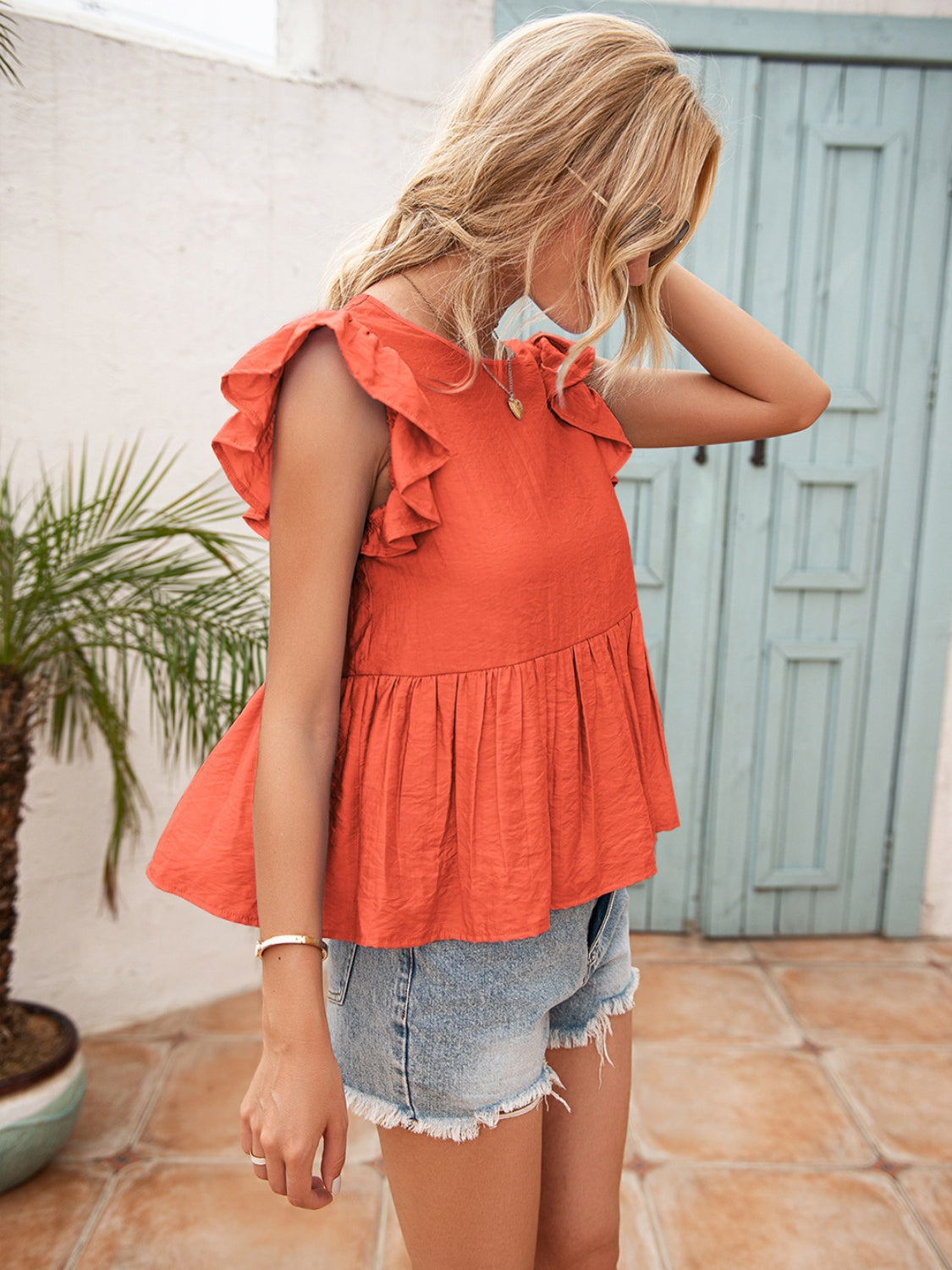Lace Detail Round Neck Peplum T-Shirt - Tantalize Boutique
